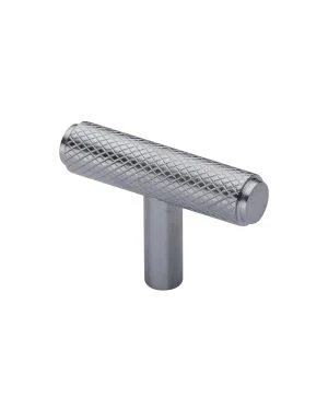 Heritage Brass Cabinet Knob Knurled T-Bar Design 45mm Satin Chrome finish