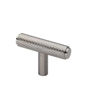 Heritage Brass Cabinet Knob Knurled T-Bar Design 45mm Satin Nickel finish