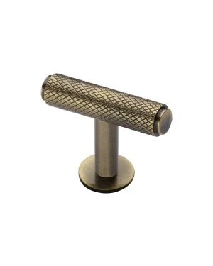 Heritage Brass Cabinet Knob Knurled T-Bar Design with Rose 45mm Antique Brass finish