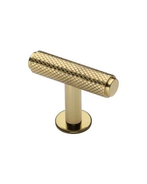 Heritage Brass Cabinet Knob Knurled T-Bar Design with Rose 45mm Polished Brass finish