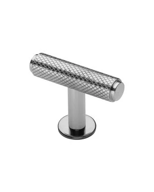 Heritage Brass Cabinet Knob Knurled T-Bar Design with Rose 45mm Polished Chrome finish
