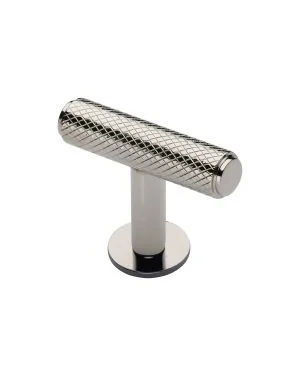 Heritage Brass Cabinet Knob Knurled T-Bar Design with Rose 45mm Polished Nickel finish