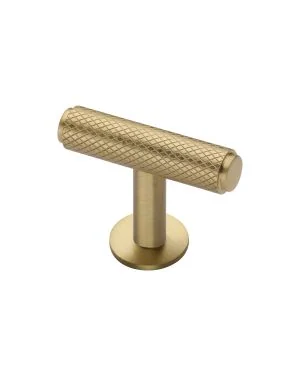Heritage Brass Cabinet Knob Knurled T-Bar Design with Rose 45mm Satin Brass finish
