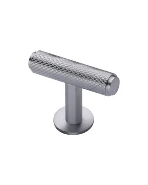 Heritage Brass Cabinet Knob Knurled T-Bar Design with Rose 45mm Satin Chrome finish