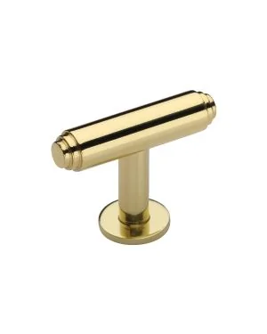 Heritage Brass Cabinet Knob Stepped T-Bar Design with Rose 45mm Polished Brass finish