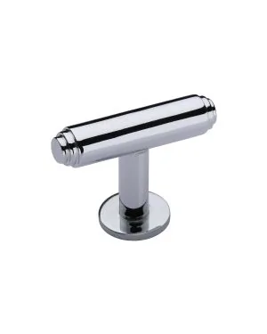 Heritage Brass Cabinet Knob Stepped T-Bar Design with Rose 45mm Polished Chrome finish