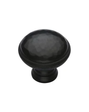 Heritage Brass Cabinet Knob Hand Beaten Design 32mm Matt Black finish