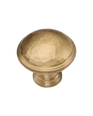 Heritage Brass Cabinet Knob Hand Beaten Design 32mm Satin Brass finish