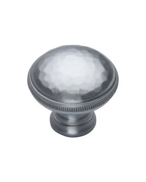 Heritage Brass Cabinet Knob Hand Beaten Design 32mm Satin Chrome finish