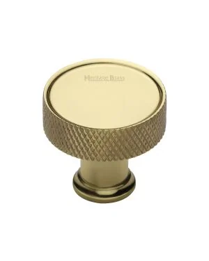 Heritage Brass Cabinet Knob Florence Knurled Design 32mm Polished Brass finish