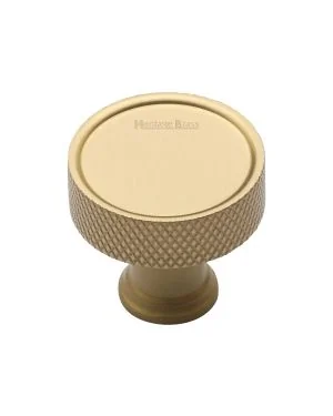 Heritage Brass Cabinet Knob Florence Knurled Design 32mm Satin Brass finish