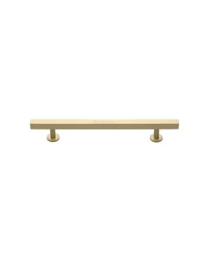 Heritage Brass Cabinet Pull Square Design with Footings 128mm CTC Satin Brass finish