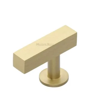 Heritage Brass Cabinet Knob Offset Square Design 44mm Satin Brass finish