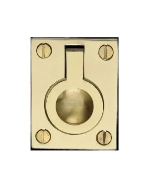 Heritage Brass Cabinet Pull Flush Ring Design 38mm Polished Brass finish