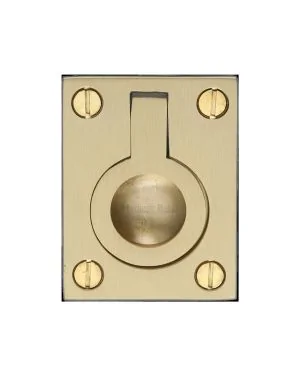 Heritage Brass Cabinet Pull Flush Ring Design 38mm Satin Brass finish