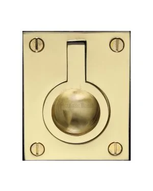 Heritage Brass Cabinet Pull Flush Ring Design 50mm Polished Brass finish