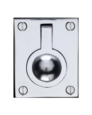 Heritage Brass Cabinet Pull Flush Ring Design 50mm Polished Chrome finish