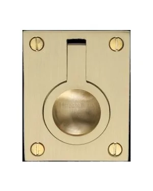 Heritage Brass Cabinet Pull Flush Ring Design 50mm Satin Brass finish