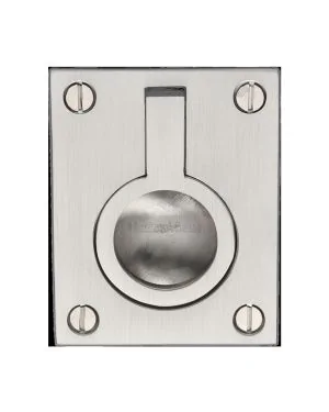 Heritage Brass Cabinet Pull Flush Ring Design 50mm Satin Nickel finish