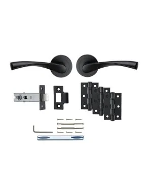Calypso Handle Latch Pack - Satin Black - Essential Door Pack