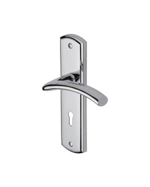 Heritage Brass Door Handle Lever Lock Centaur Design Polished Chrome finish