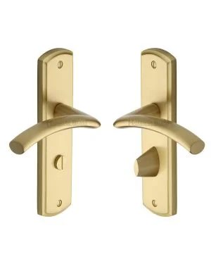 Heritage Brass Door Handle for Bathroom Centaur Design Satin Brass finish