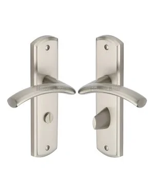 Heritage Brass Door Handle for Bathroom Centaur Design Satin Nickel finish