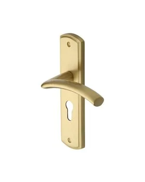 Heritage Brass Door Handle for Euro Profile Plate Centaur Design Satin Brass finish
