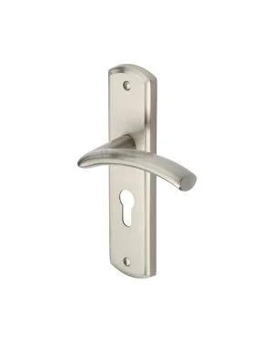 Heritage Brass Door Handle for Euro Profile Plate Centaur Design Satin Nickel finish