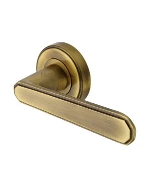 Heritage Brass Door Handle Lever Latch on Round Rose Century Design Antique finish