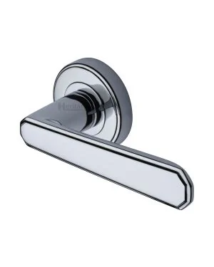 Heritage Brass Door Handle Lever Latch on Round Rose Century Design Polished Chrome finish