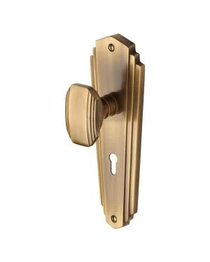 Heritage Brass Mortice Knob on Lock Plate Charlston Design Antique finish