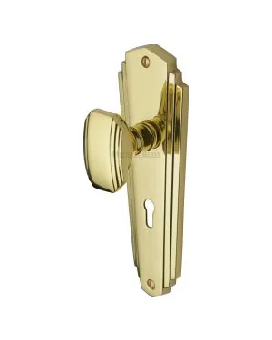 Heritage Brass Mortice Knob on Lock Plate Charlston Design Polished Brass finish