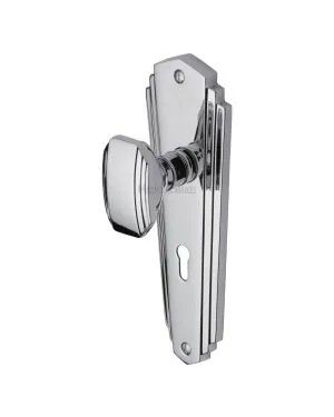 Heritage Brass Mortice Knob on Lock Plate Charlston Design Polished Chrome finish