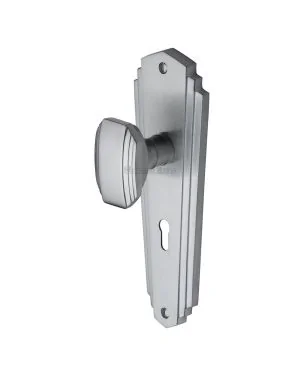 Heritage Brass Mortice Knob on Lock Plate Charlston Design Satin Chrome finish