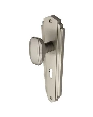 Heritage Brass Mortice Knob on Lock Plate Charlston Design Satin Nickel finish