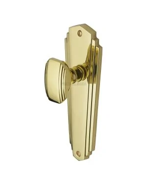 Heritage Brass Mortice Knob on Latch Plate Charlston Design Polished Brass finish