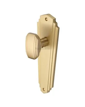 Heritage Brass Mortice Knob on Latch Plate Charlston Design Satin Brass finish