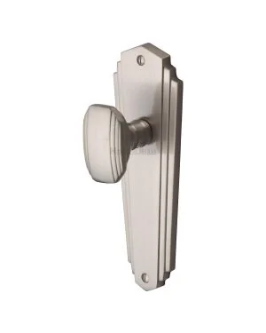 Heritage Brass Mortice Knob on Latch Plate Charlston Design Satin Nickel finish