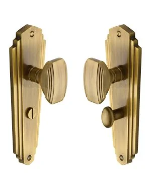 Heritage Brass Mortice Knob on Bathroom Plate Charlston Design Antique finish