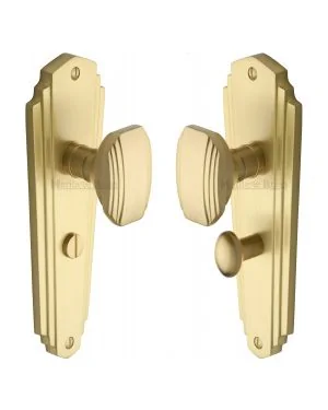 Heritage Brass Mortice Knob on Bathroom Plate Charlston Design Satin Brass finish