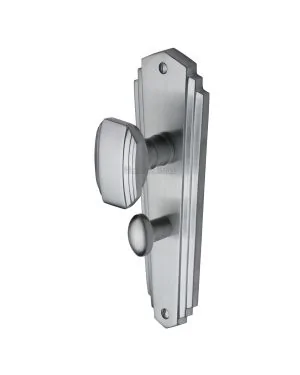 Heritage Brass Mortice Knob on Bathroom Plate Charlston Design Satin Chrome finish