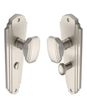 Heritage Brass Mortice Knob on Bathroom Plate Charlston Design Satin Nickel finish