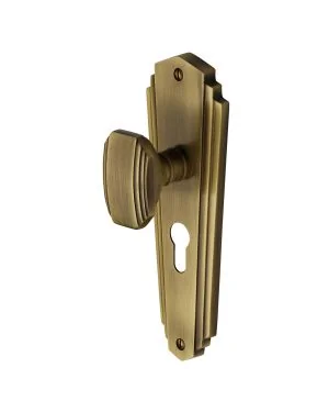 Heritage Brass Mortice Knob on Euro Profile Plate Charlston Design Antique finish