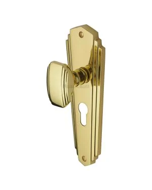 Heritage Brass Mortice Knob on Euro Profile Plate Charlston Design Polished Brass finish