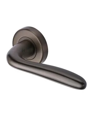 Heritage Brass Door Handle Lever Latch on Round Rose Columbus Design Matt Bronze finish