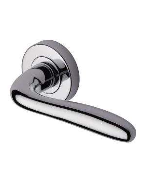 Heritage Brass Door Handle Lever Latch on Round Rose Columbus Design Polished Chrome finish