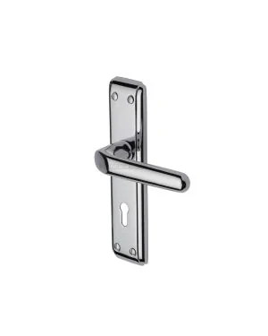 Heritage Brass Door Handle Lever Lock Deco Design Polished Chrome finish