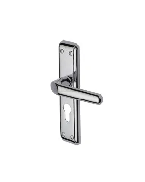 Heritage Brass Door Handle for Euro Profile Plate Deco Design Polished Chrome finish