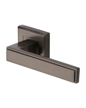 Heritage Brass Door Handle Lever Latch on Square Rose Linear Sq Design Matt Bronze finish